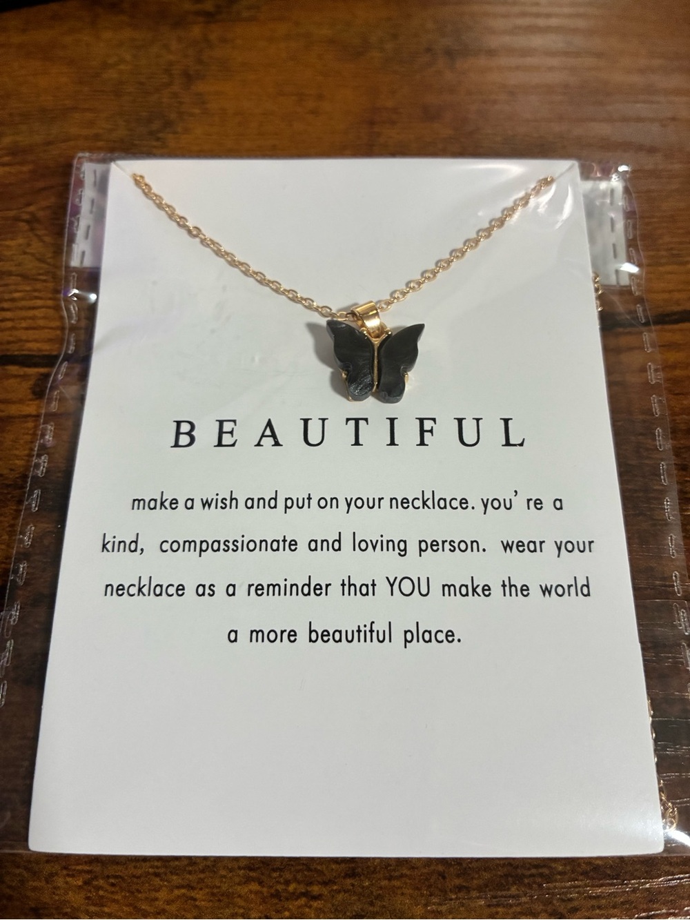 Source Unknown Black Butterfly Pendant Necklace with Gold Chain
